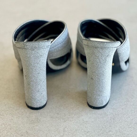 Gucci Webby Mules EU 38.5 US 8.5 Silver Glitter Block
Heel Criss Cross Sandals - Picture 8 of 10